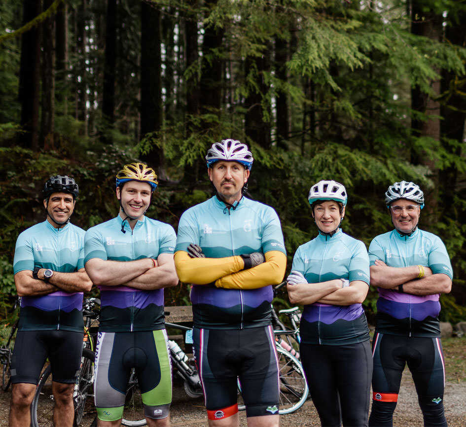 Tour de Cure participants with biking jerseys